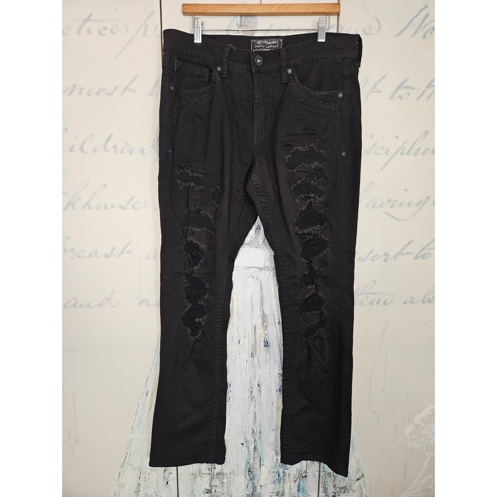 Salvage Mayhem Straight Jeans 33R Black Distressed Ripped Denim Regular Fit Mens